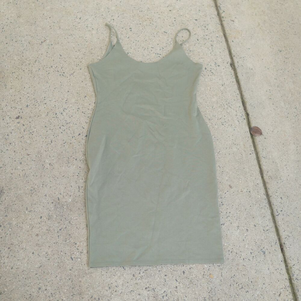 Popular 21 Sage Green Bodycon Mini Dress Size L Casual Cami Slip Clean Girl